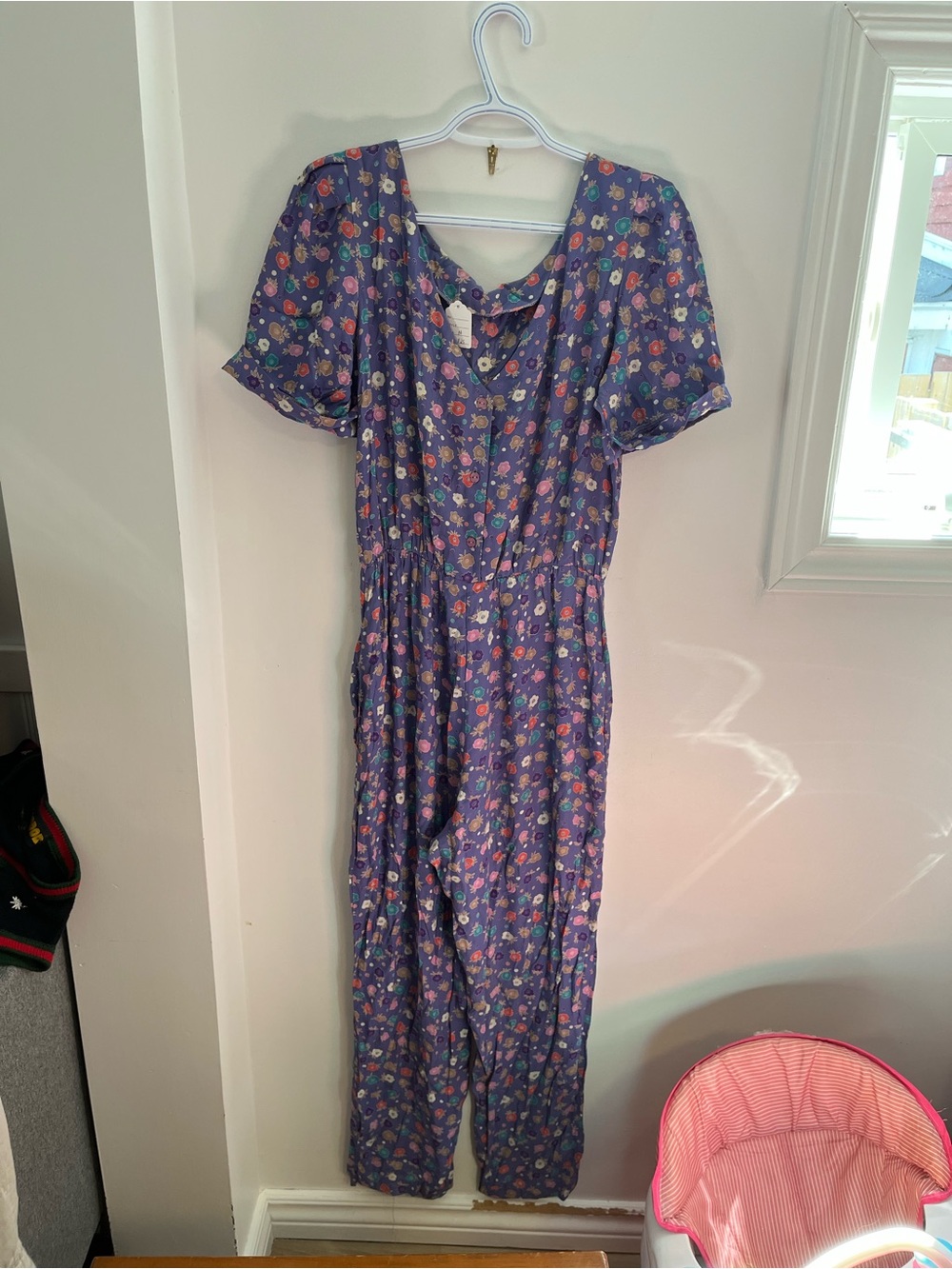 Women's Vintage Lavender Floral Unique Jumpsuit - Size Medium